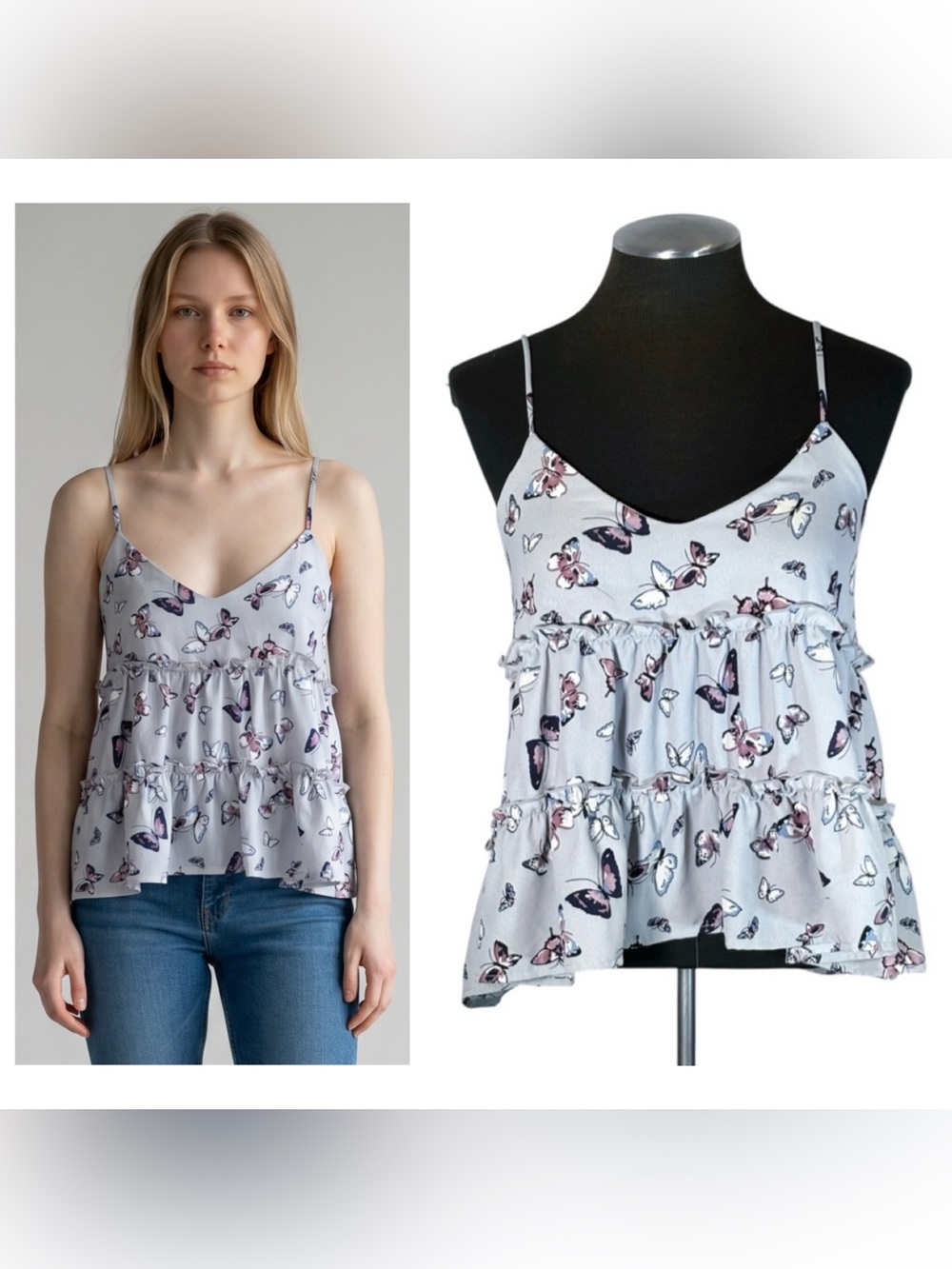 Altar’d State – Butterfly Tiered Ruffle Tank Top – Extra Small XS
